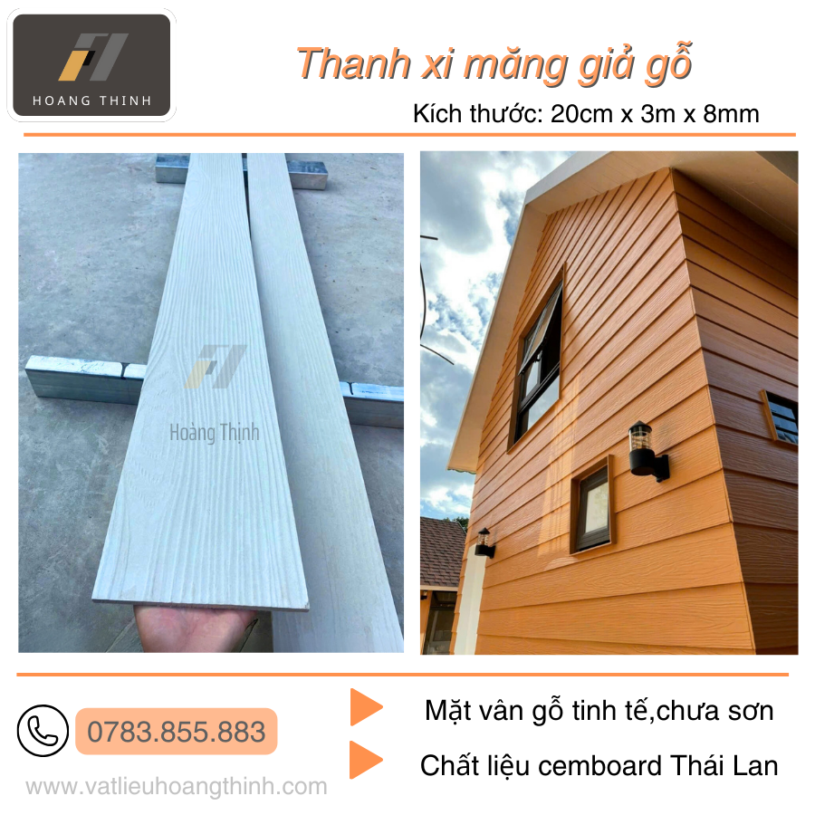 Thanh xi măng giả gỗ ốp tường C200 x 3000 x 8mm